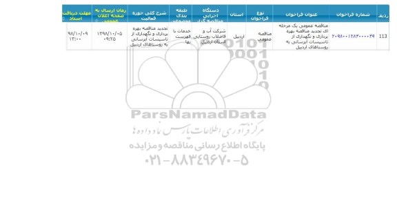 مناقصه بهره برداری و نگهداری از تاسیسات آبرسانی تجدید