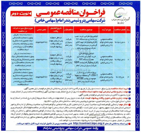 فراخوان مناقصه عمومی ، مناقصه انجام پروژه طراحی، خرید، نصب و راه اندازی دو دستگاه GC ... - نوبت دوم