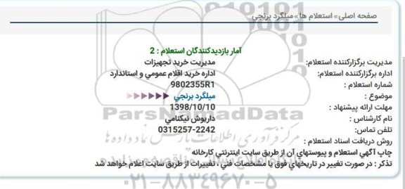 استعلام, استعلام میلگرد برنجی 