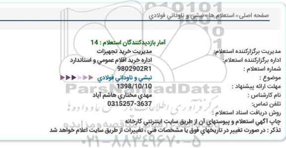 استعلام، استعلام نبشی و ناودانی فولادی 