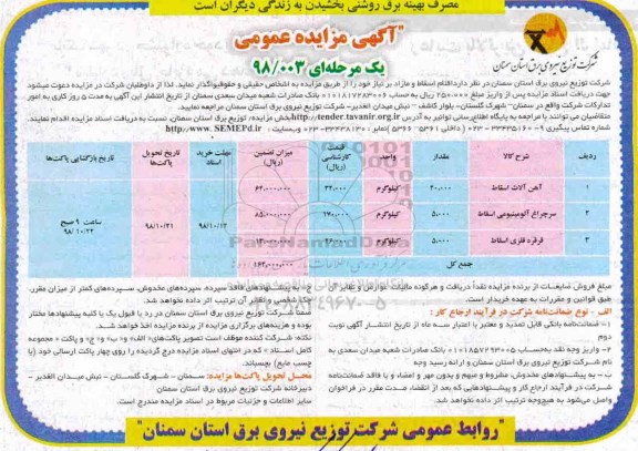 مزایده عمومی, مزایده اقلام اسقاط و مازاد  