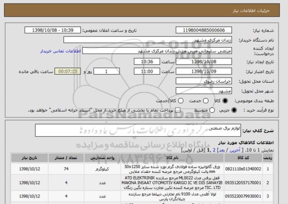 استعلام لوازم برق صنعتی 