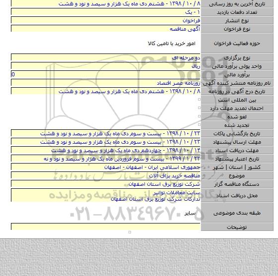 مناقصه خرید یراق آلات