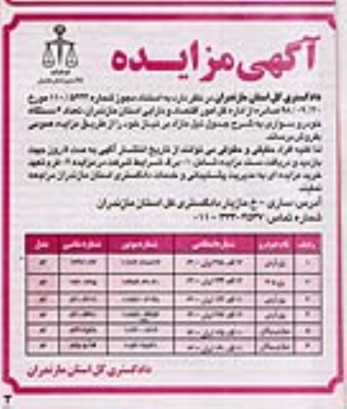 مزایده ، مزایده تعداد 6 دستگاه خودرو سواری