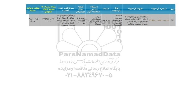 مناقصه عمومی، مناقصه عمومی اجرای شبکه فاضلاب شهرک صنعتی