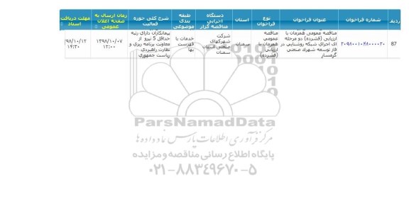 مناقصه ,  مناقصه اجرای شبکه روشنایی