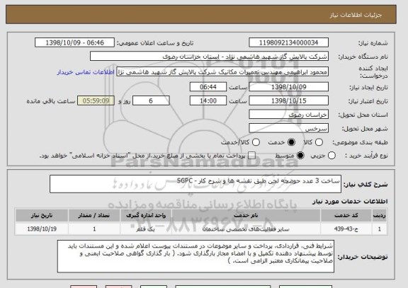 استعلام ساخت 3 عدد حوضچه لجن طبق نقشه ها و شرح کار - SGPC