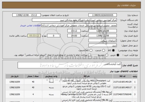 استعلام کیت آزمایشگاهی