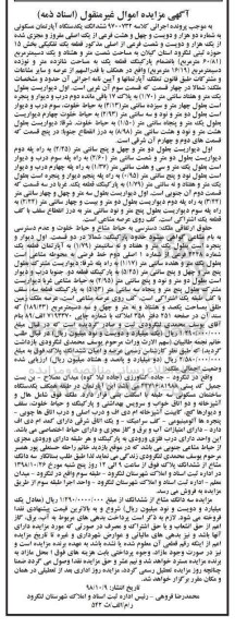 مزایده دستگاه آپارتمان مسکونی به مساحت شصت متر و هشتاد و یک دسیمتر مربع 