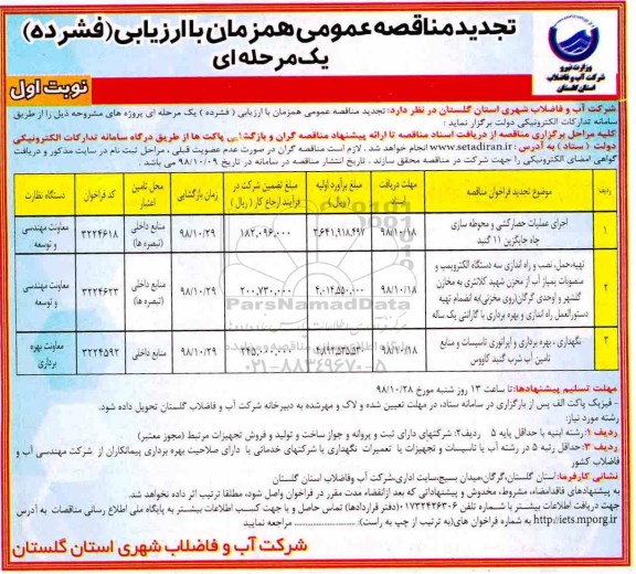 تجدید مناقصه ، تجدید مناقصه اجرای عملیات حصار کشی و محوطه سازی چاه 
