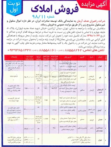 مزایده مزایده فروش املاک کاربری اداری و صنعتی نوبت  اول
