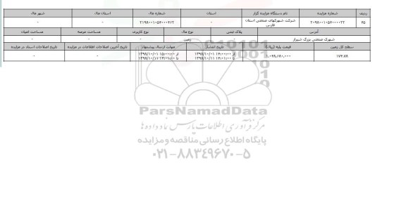 مزایده مزایده زمین سطح کل 174.78