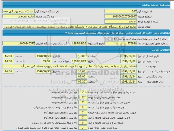 مزایده فروش 27 دستگاه خودروی اسقاطی