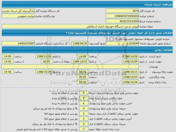 مزایده, مزایده فروش شش دستگاه خودروی اداری اسقاطی