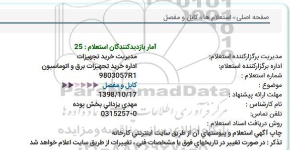 استعلام، استعلام کابل و مفصل 