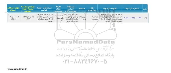 تجدید مناقصه، تجدید مناقصه تهیه و نصب گاردریل