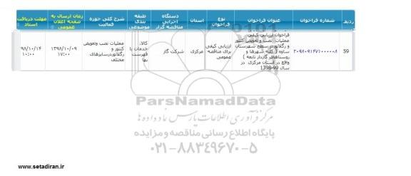 فراخوان ارزیابی کیفی، فراخوان ارزیابی کیفی عملیات نصب و تعویض کنتور و رگلاتور