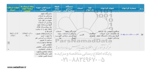 آگهی مناقصه عمومی, مناقصه عمومی واگذاری خرید خدمات گروه پرستاری 