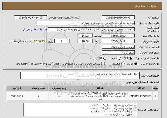 استعلام تروکار دایم مصرف جهت عمل لاپاراسکوپی 