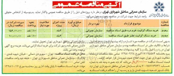 آگهی مناقصه عمومی , مناقصه خرید سنگ گرانیت