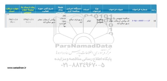 مناقصه ، مناقصه روکش آسفالت معابر شهر