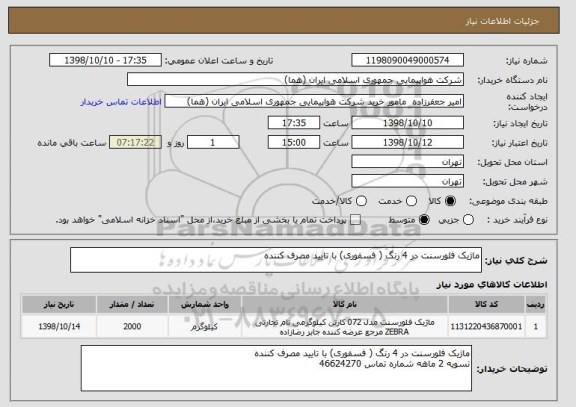 استعلام ماژیک فلورسنت در 4 رنگ ( فسفوری) با تایید مصرف کننده