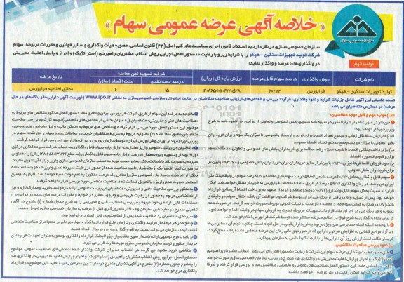 مزایده عرضه عمومی سهام نوبت دوم
