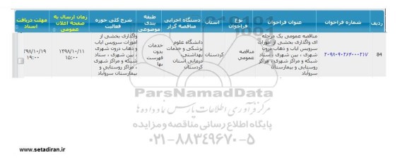 مناقصه, مناقصه واگذاری بخشی از امورات سرویس اباب و ذهاب درون شهری