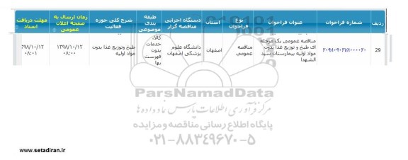 مناقصه ، مناقصه طبخ و توزیع غذا بدون مواد اولیه