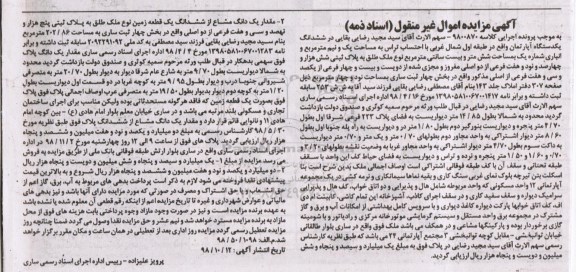 مزایده مزایده ششدانگ یکدستگاه آپارتمان