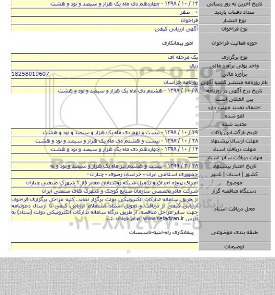 اجرای پروژه احداث و تکمیل شبکه روشنایی معابر فاز ۲ شهرک صنعتی چناران