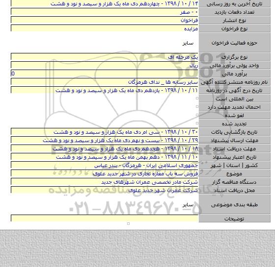 فروش سه باب مغازه تجاری در شهر جدید علوی