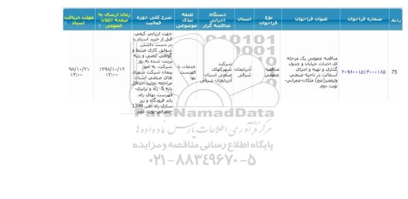مناقصه احداث خیابان و جدول گذاری و تهیه و اجرای آسفالت- نوبت دوم