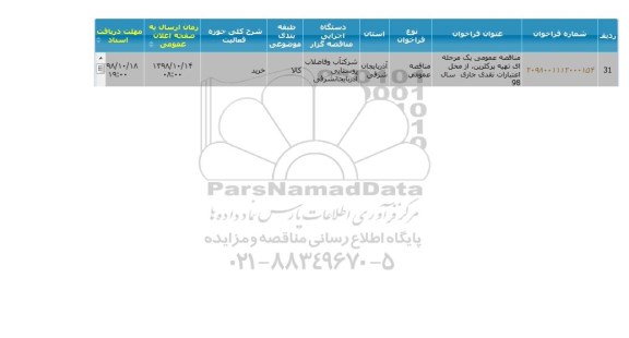 مناقصه، مناقصه تهیه پرکلرین