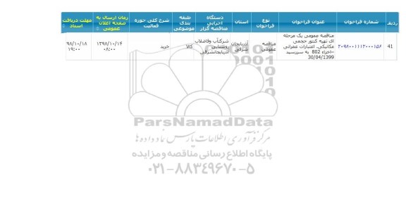 مناقصه, مناقصه تهیه کنتور حجمی مکانیکی، اعتبارات عمرانی