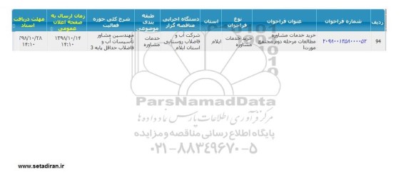 فراخوان خرید خدمات مشاره مطالعات 