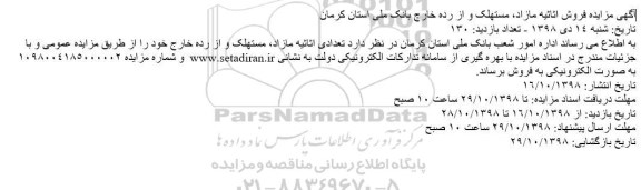 مزایده، مزایده فروش اثاثیه مازاد، مستهلک و از رده خارج