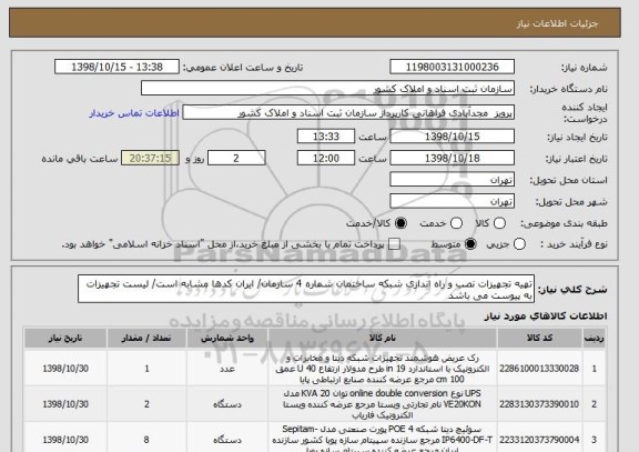 استعلام تهیه تجهیزات نصب و راه اندازی شبکه ساختمان شماره 4 سازمان/ ایران کدها مشابه است/ لیست تجهیزات به پیوست می باشد