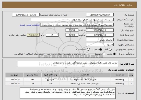 استعلام تخریب کف بتنی و ایجاد رولبولت و نصب صحفه آهنی همراه با جوشکاری