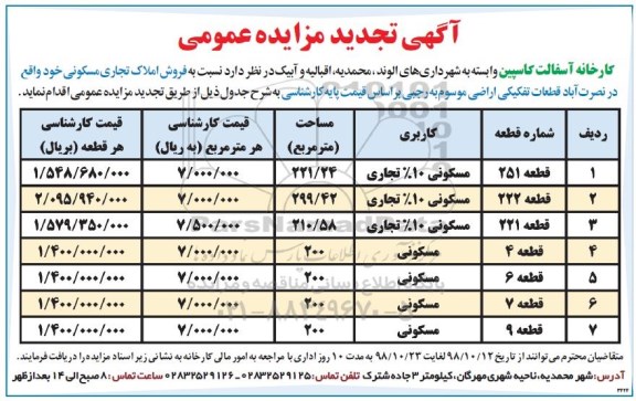 مزایده مزایده فروش املاک تجاری مسکونی تجدید 