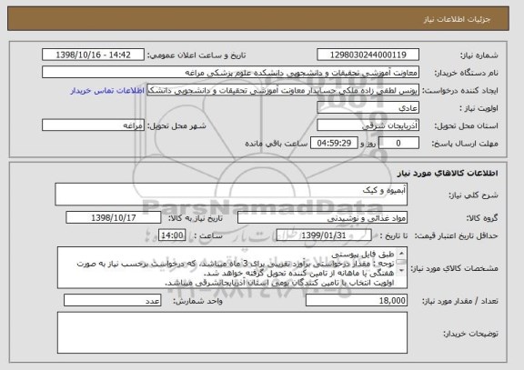 استعلام آبمیوه و کیک