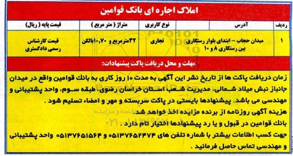 مزایده, مزایده املاک اجاره ای کاربری تجاری