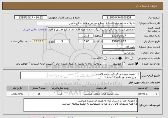 استعلام  پینیون مربوط به گیربکس دامپر (2عدد)
چرخ دنده دور دامپر (31عدد)

