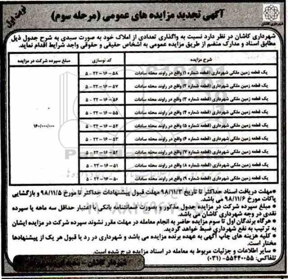 تجدید مزایده ،مزایده تجدید واگذاری تعدادی املاک