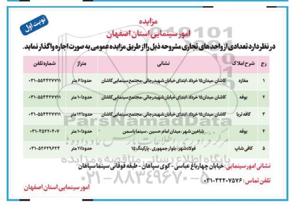 مزایده , مزایده تعدادی از واحدهای تجاری