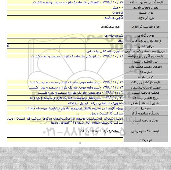 پروژه گازرسانی به روستاهای ترازوج و نیاخرم از توابع شهرستان خلخال .