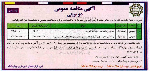 مناقصه ، مناقصه اسکن پرونده های معاونت شهرسازی ...