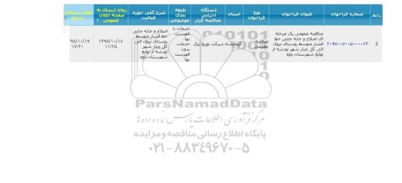 مناقصه اصلاح و جابه جایی شبکه خط فشار متوسط 