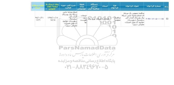 مناقصه اصلاح و جابه جایی شبکه برق روستا