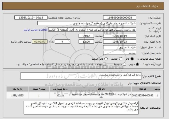 استعلام درایو فن هواکش با مشخصات پیوستی